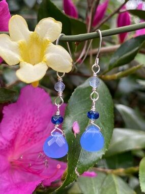 Hand Crafted Blue Chalcedony Teardrop Earrings